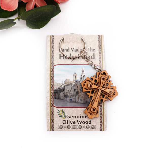 Cross Keychain made of olive wood | Crucifix Keychain gift| Catholic Religious cross keychain from the Holy Land| Christian Christmas gift