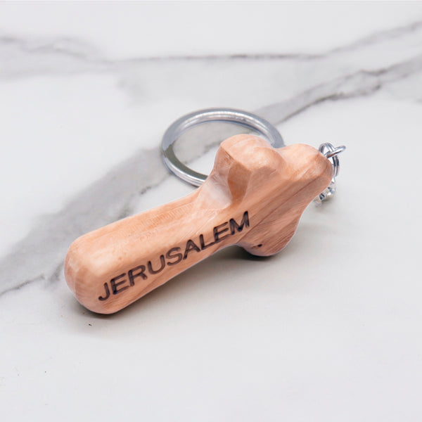 Customizable Olive Wood Cross Keychain from the Holy Land
