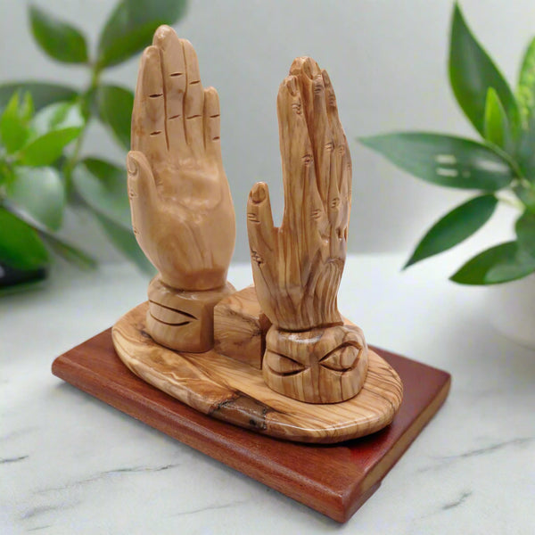 Olive wood praying hands Bible Stand from The Holy Land | Bible Holder shape of praying hands statue | Wooden Book Stand