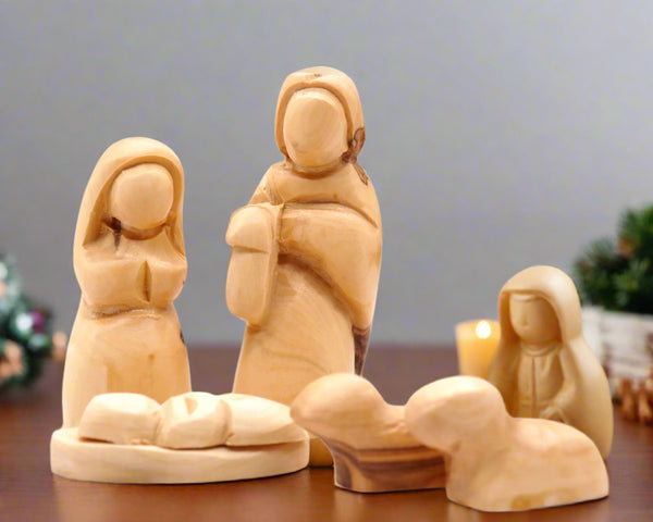 Handcrafted Nativity Figurine Set | Mary, Joseph, Baby Jesus, and Two Sheep | Unique Christmas Decor | Perfect Gift for the Holidays
