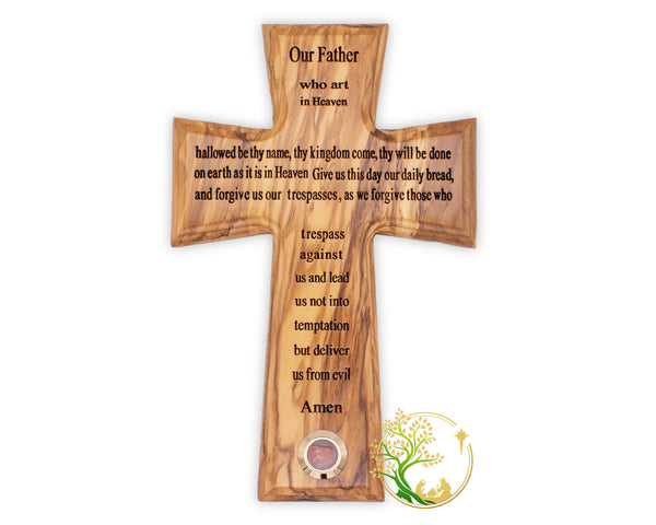 Our Father's prayer cross | Olive wood Holy Land Wall Cross |  Religious Gift for baptism, Holy Communion or christening