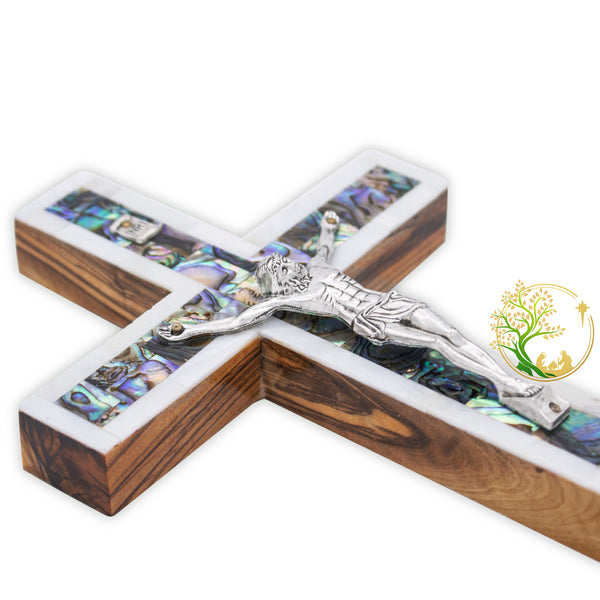 Elegant Mother of Pearl Crucifix for wall | Holy Land Crucifix decorative wall cross | Religious Gift