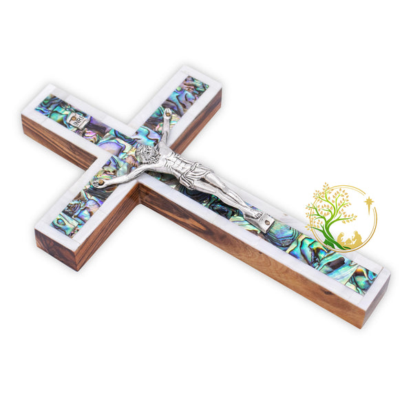 Elegant Mother of Pearl Crucifix for wall | Holy Land Crucifix decorative wall cross | Religious Gift