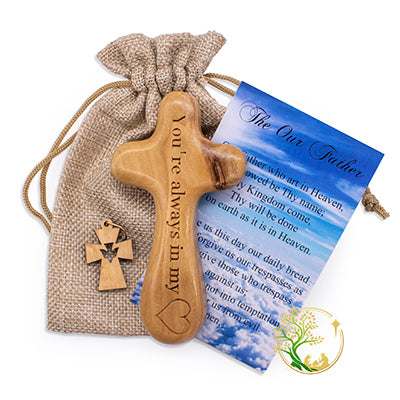 Personalized Olive Wood Comfort cross from the Holy Land