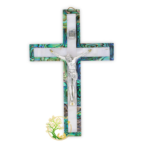 Holy Land Mother of Pearl Crucifix | Holy decorative wall cross religious home décor | Catholic cross housewarming gift