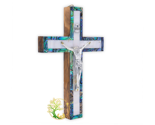 Holy Land Mother of Pearl Crucifix | Holy decorative wall cross religious home décor | Catholic cross housewarming gift