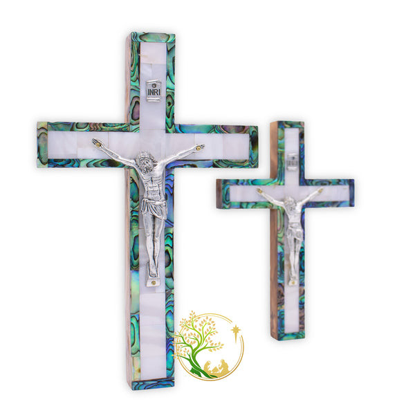 Holy Land Mother of Pearl Crucifix | Holy decorative wall cross religious home décor | Catholic cross housewarming gift