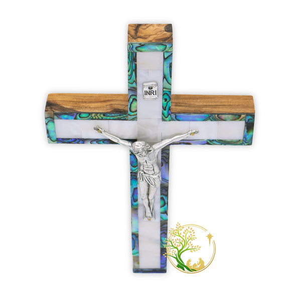 Holy Land Mother of Pearl Crucifix | Holy decorative wall cross religious home décor | Catholic cross housewarming gift