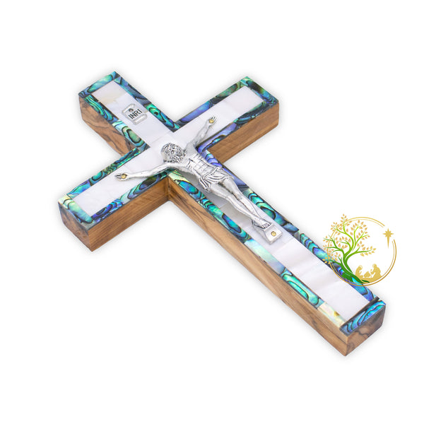 Holy Land Mother of Pearl Crucifix | Holy decorative wall cross religious home décor | Catholic cross housewarming gift