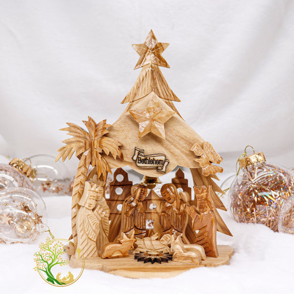 Wooden Nativity Set | Holy Land Christmas decoration nativity scene with silent night music box