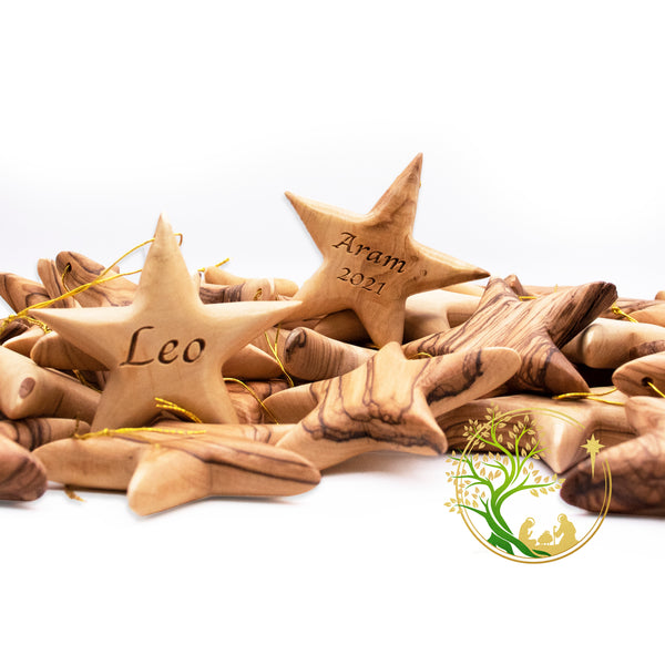 Personalized Christmas star ornament | Olive wood customized name tree ornament