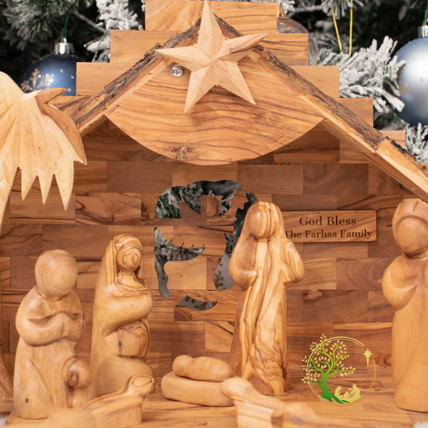 Large nativity set | Olive wood music box nativity scene | Christmas tree decoration | Manger scene