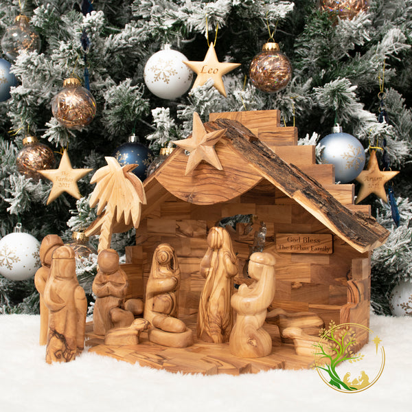 Large nativity set | Olive wood music box nativity scene | Christmas tree decoration | Manger scene
