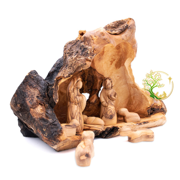 Nativity scene set carved inside an olive tree branch - Holy Land Nativity set - Wooden Manger Scene for Christmas decor