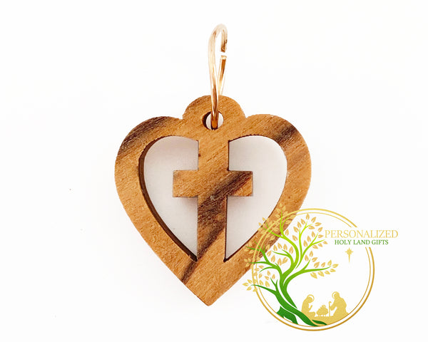 Heart cross pendant | olive wood cross charms for religious jewelry or rosary making | Set of 3