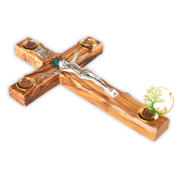 Olive wood wall hanging catholic crucifix | Mother of Pearl cross religious décor | New home wall cross gift
