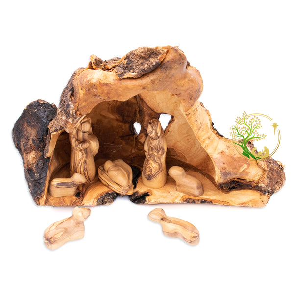 Nativity scene set carved inside an olive tree branch - Holy Land Nativity set - Wooden Manger Scene for Christmas decor