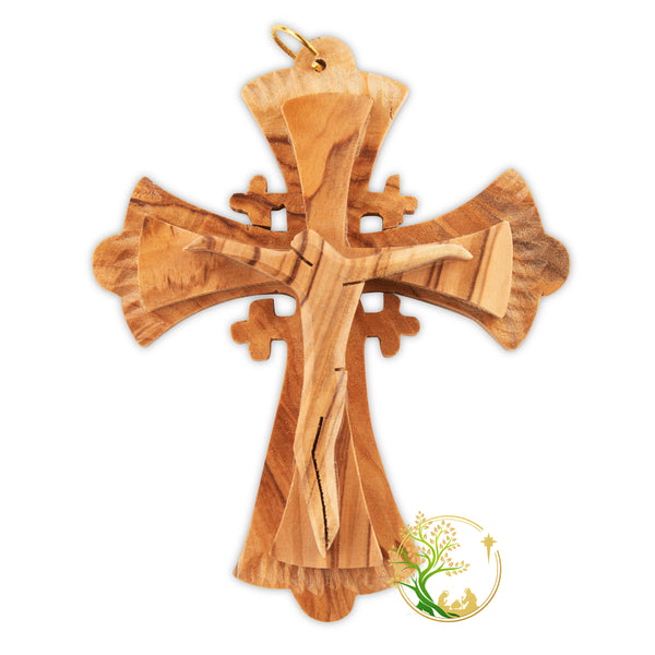 Olive wood Jerusalem wall cross | Small cross for kids | Religious gift for christening or first communion