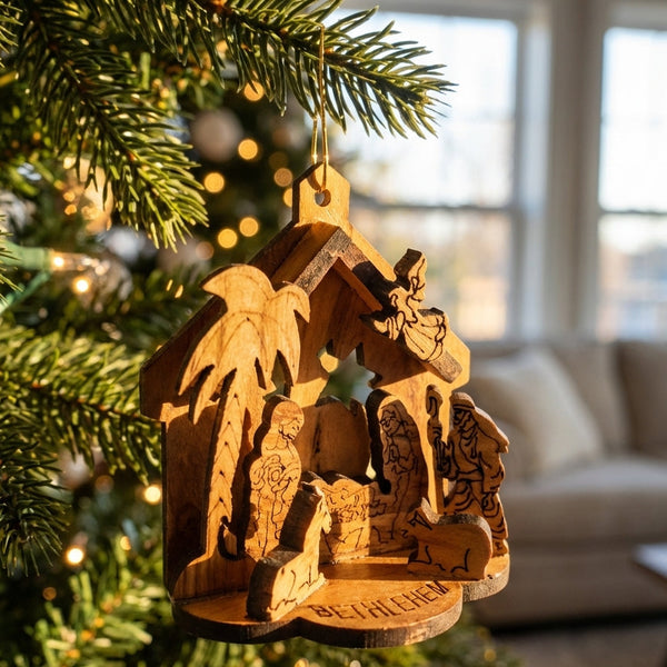 Mini Nativity Scene Ornament made from the olive tree in the Holy Land | Home Religious décor | Perfect Christmas Nativity set decoration