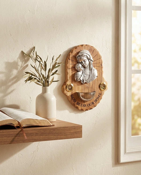 Holy Water Font for wall | Holy Family plaque | Sacred Catholic Holy Water Vessel from The Holy Land