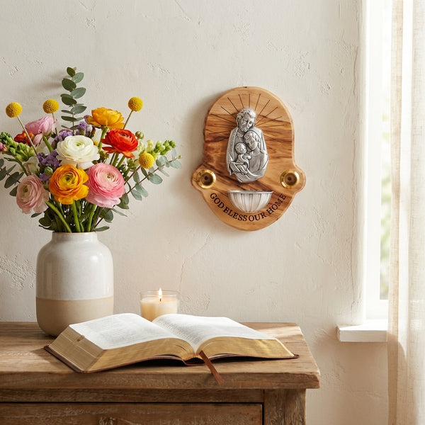 Holy Water Font for wall | Holy Family plaque | Sacred Catholic Holy Water Vessel from The Holy Land