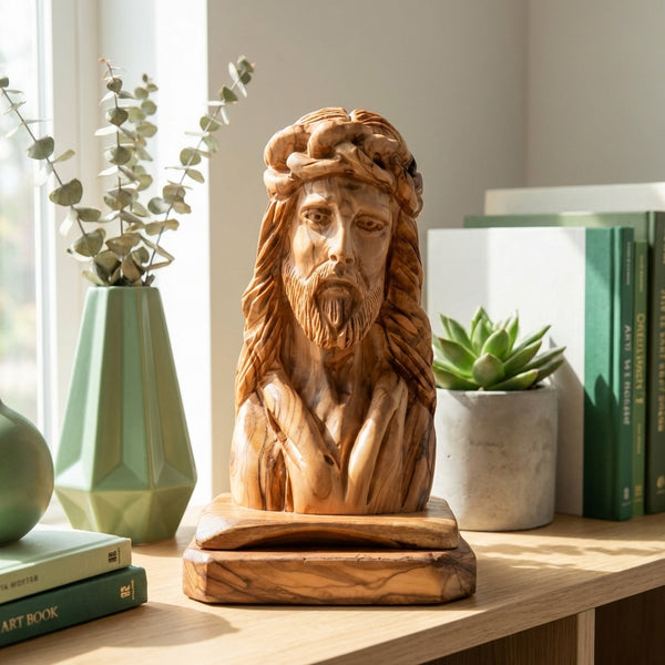 Hand-Carved Jesus Statue on Square Base | Olive Wood from the Holy Land | Unique Spiritual Decor | Perfect Gift for Faith & Inspiration!