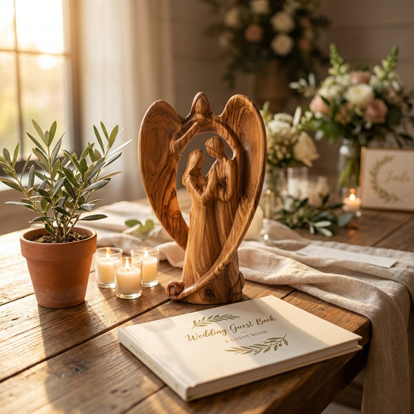 Statue of a couple under angel wings. Perfect for a Weddings or Anniversary gift