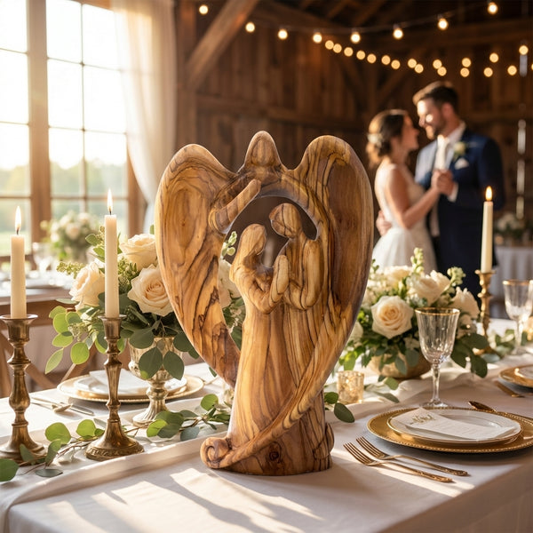 Statue of a couple under angel wings. Perfect for a Weddings or Anniversary gift