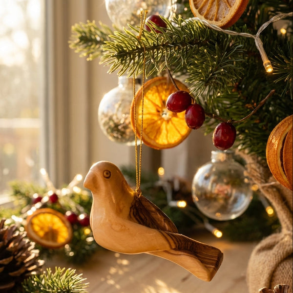 Olive wood Dove ornament from the Holy Land| Wooden Dove Christmas Tree Ornament | Bird statue ornament| 3d Dove Tree Decor | Peace on Earth