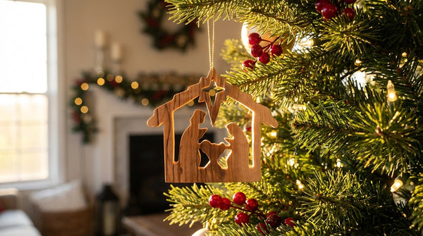 Olive Wood Ornament of the nativity scene - Christmas ornament- Holy Family tree ornament from the Holy Land - Christmas nativity scene