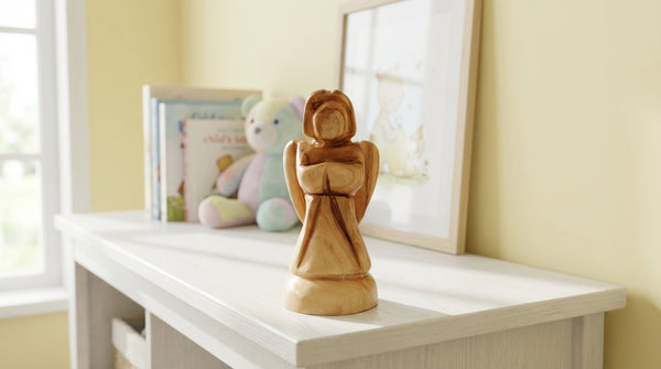 Mini Praying Angel Statue - Olive wood Angel figurine from Bethlehem, The Holy Land