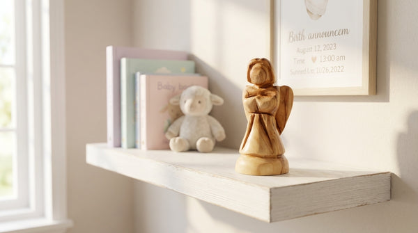 Mini Praying Angel Statue - Olive wood Angel figurine from Bethlehem, The Holy Land