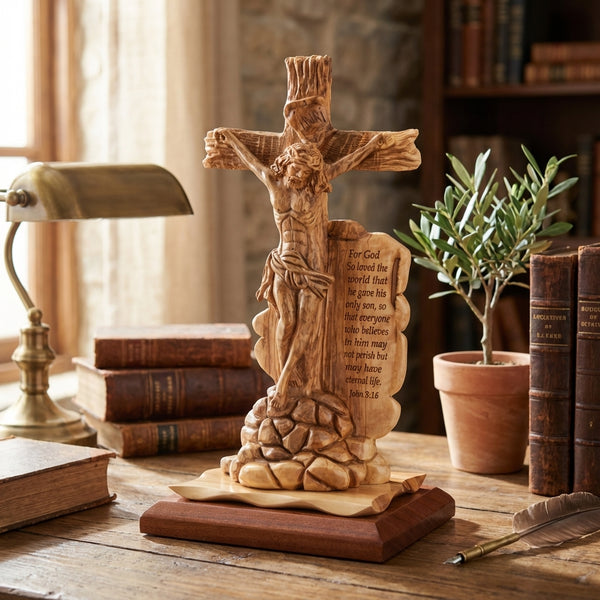 Jesus Statue | Christ on the cross | olive wood figurine of Jesus | religious statue of Our Lord Jesus Christ