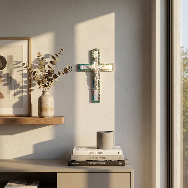 Holy Land Mother of Pearl Crucifix | Holy decorative wall cross religious home décor | Catholic cross housewarming gift