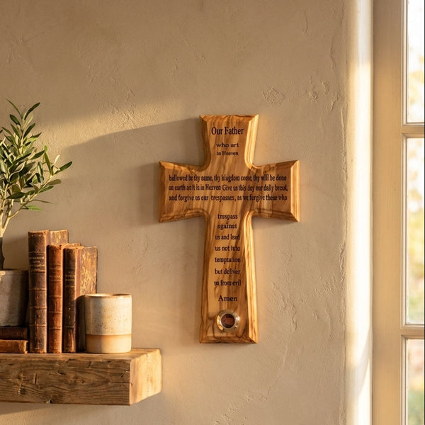 Our Father's prayer cross | Olive wood Holy Land Wall Cross |  Religious Gift for baptism, Holy Communion or christening