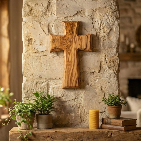 Holy wall cross made of olive wood | Plain wooden cross for wall | Religious wall décor |Perfect gift for baptism communion and confirmation