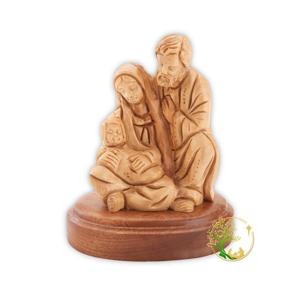 Small Virgin Mary, Joseph & baby Jesus religious statue - Holy Family Handmade figurine carved out of olive wood - Made in The Holy Land.