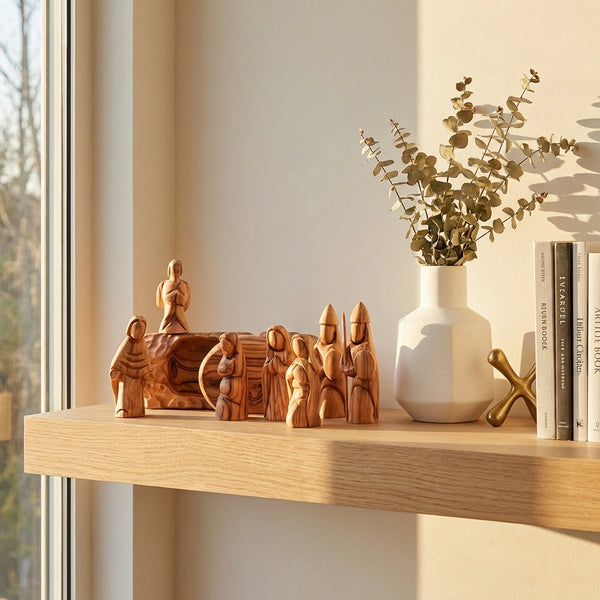 He Is Risen Easter Scene | Empty Tomb Christian Decor | Resurrection Cross | Handmade Olive Wood from the Holy Land | Easter Religious Art