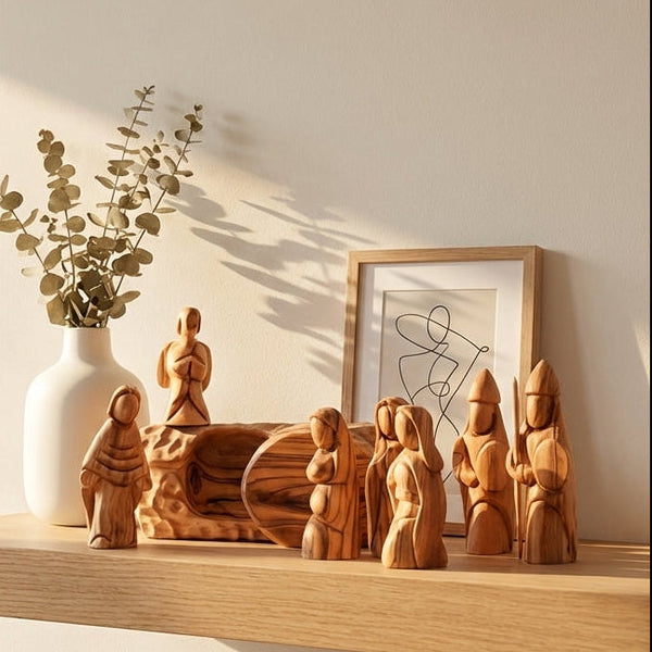 He Is Risen Easter Scene | Empty Tomb Christian Decor | Resurrection Cross | Handmade Olive Wood from the Holy Land | Easter Religious Art