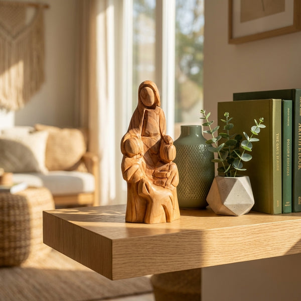 Handmade Olive Wood Statue of our Lord Jesus Christ and the children| Let the children come to me | Jesus statue for nursery or kids room
