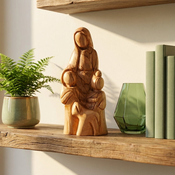 Handmade Olive Wood Statue of our Lord Jesus Christ and the children| Let the children come to me | Jesus statue for nursery or kids room