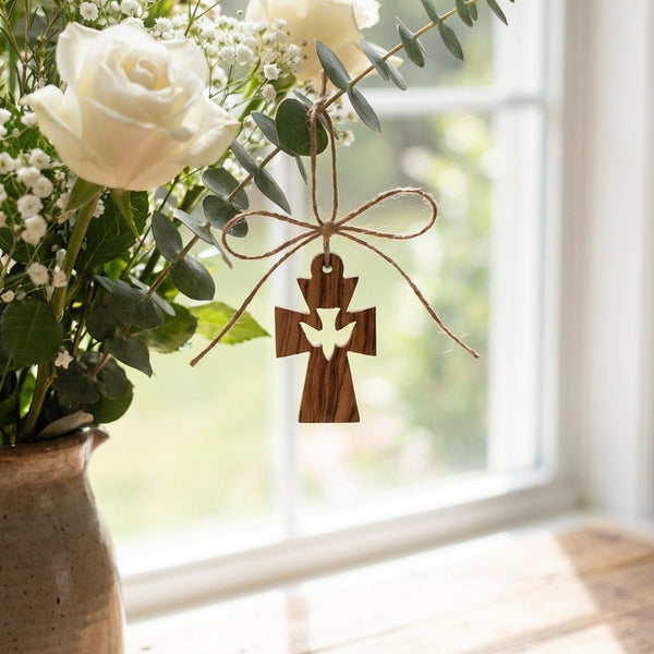 Set of 3 Olive Wood Holy Spirit Cross Pendant | Wooden Cross Charms for rosary and jewelry making