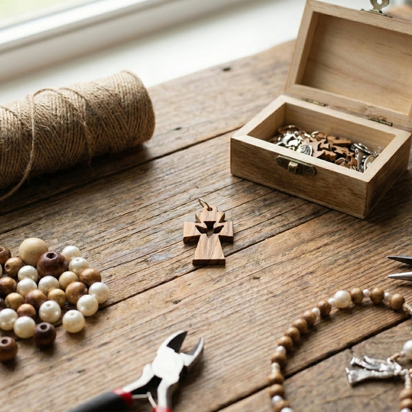 Set of 3 Olive Wood Holy Spirit Cross Pendant | Wooden Cross Charms for rosary and jewelry making