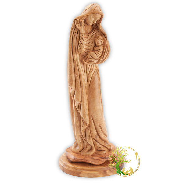 Olive wood Virgin Mary statue Holding baby Jesus | Holy Mother Religious Figurine for home Decor