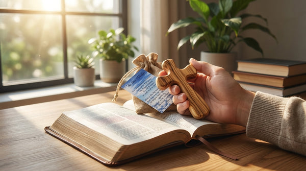 Comfort cross | Wooden customized pocket prayer cross | Personalized Olive wood cross from the Holy Land
