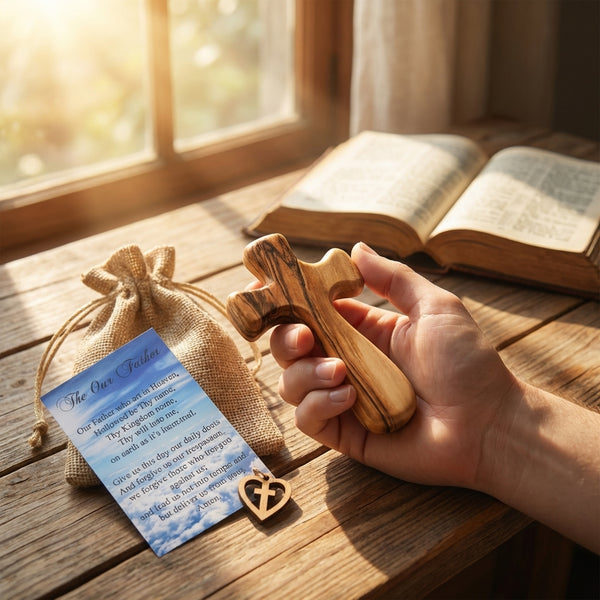 Comfort cross | Wooden customized pocket prayer cross | Personalized Olive wood cross from the Holy Land
