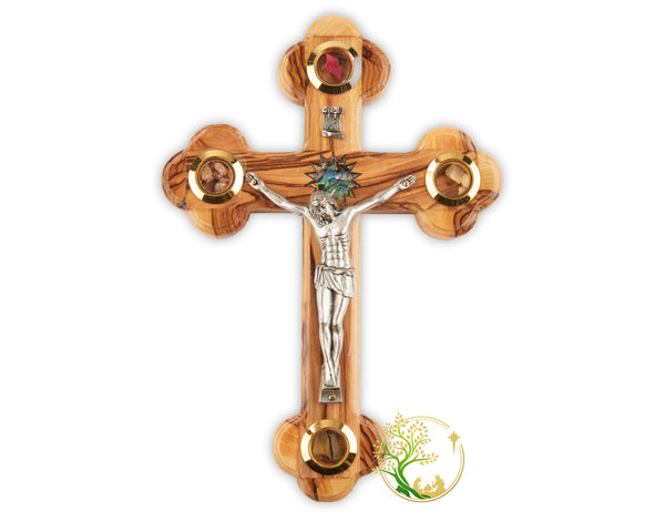 Wall hanging Cross Made from Olive Wood /Wooden Cross with Mother of Pearl Bethlehem Star - Communion Crucifix, Baptism or Christening Gifts