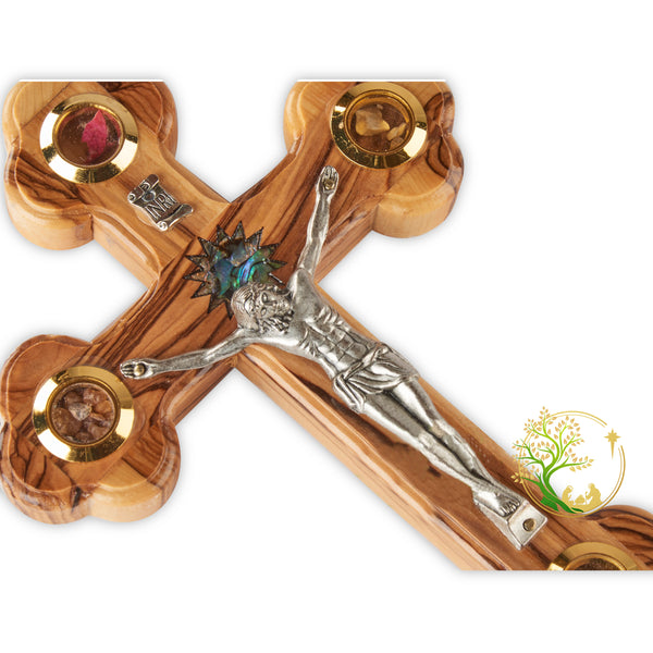 Wall hanging Cross Made from Olive Wood /Wooden Cross with Mother of Pearl Bethlehem Star - Communion Crucifix, Baptism or Christening Gifts