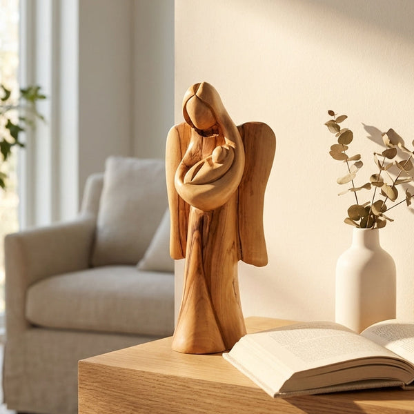 Guardian angel statue holding a baby | Grief loss of baby sympathy gift | Religious home décor (Large)