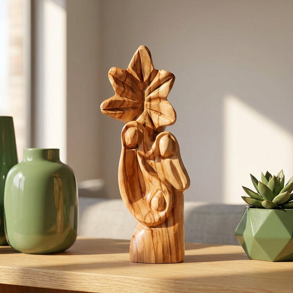 Olive Wood Statue of the Holy Family with Palm Tree from the Holy Land